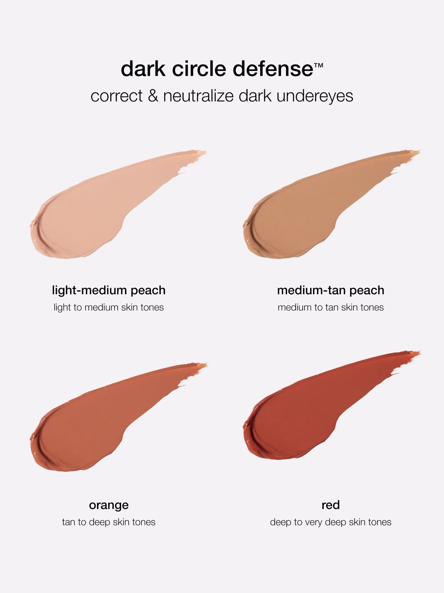 Color swatches for dark circle defense cream on a white background