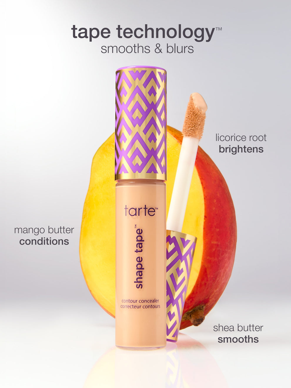 Tarte Shape Tape concealer with applicator on a white background