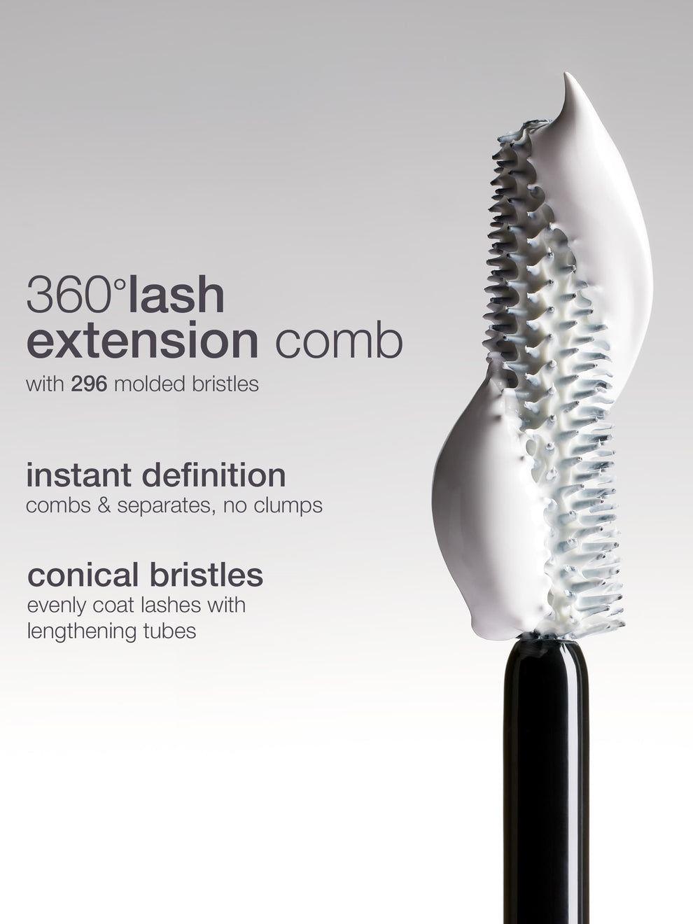 360° lash extension comb with conical bristles on a white background