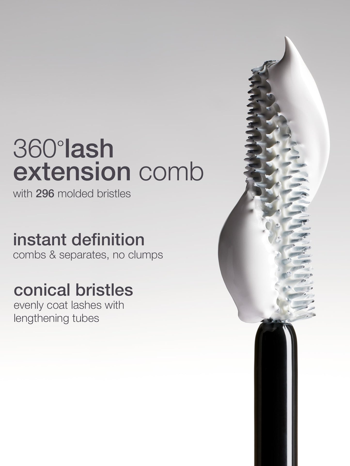 360° lash extension comb with conical bristles on a white background