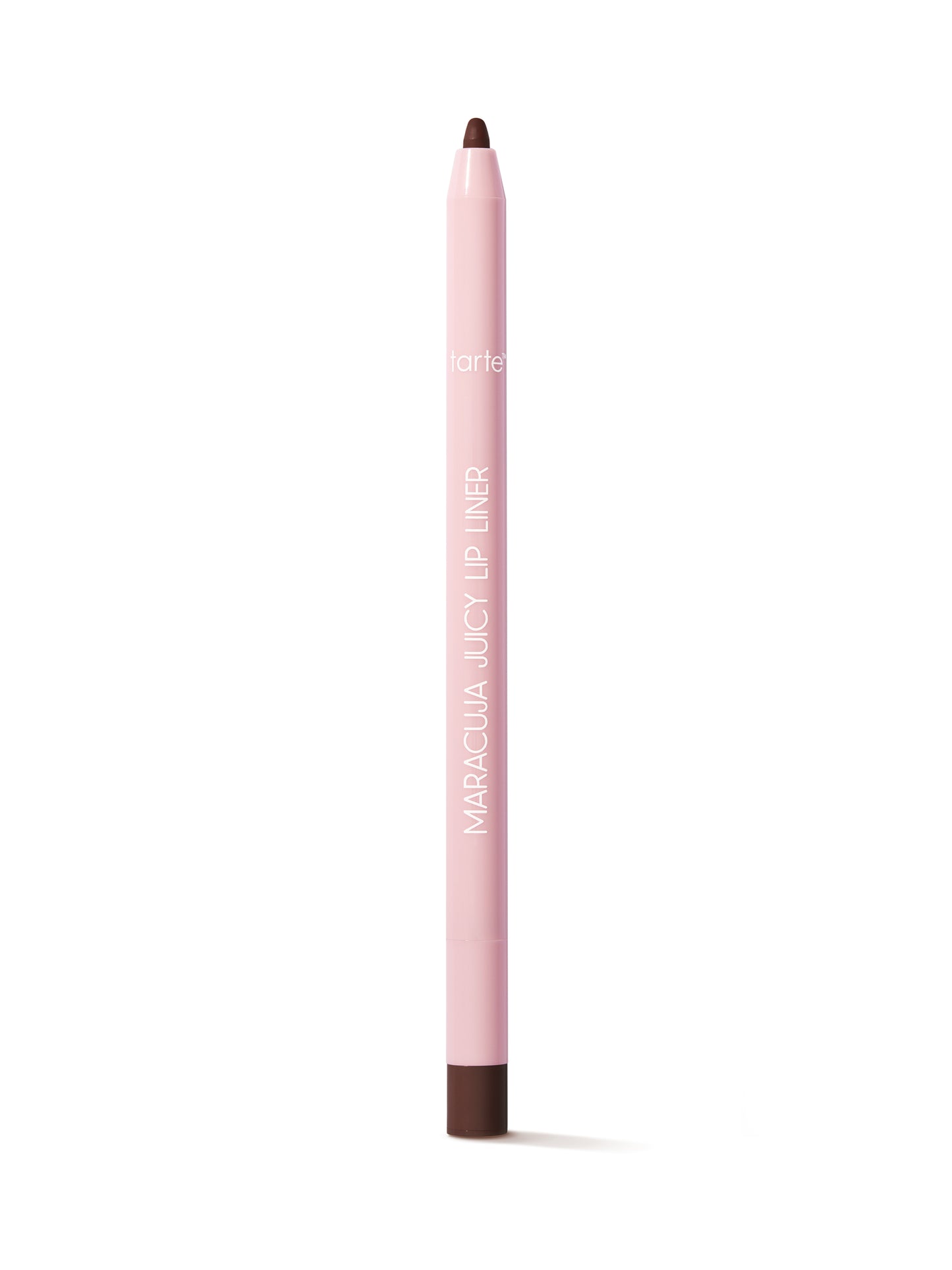 Pink lip liner with black cap on a white background