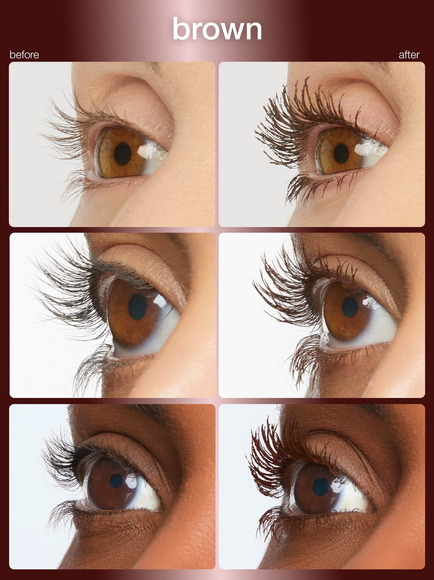 Before and after comparison of brown eye makeup application on a person's eyelid.