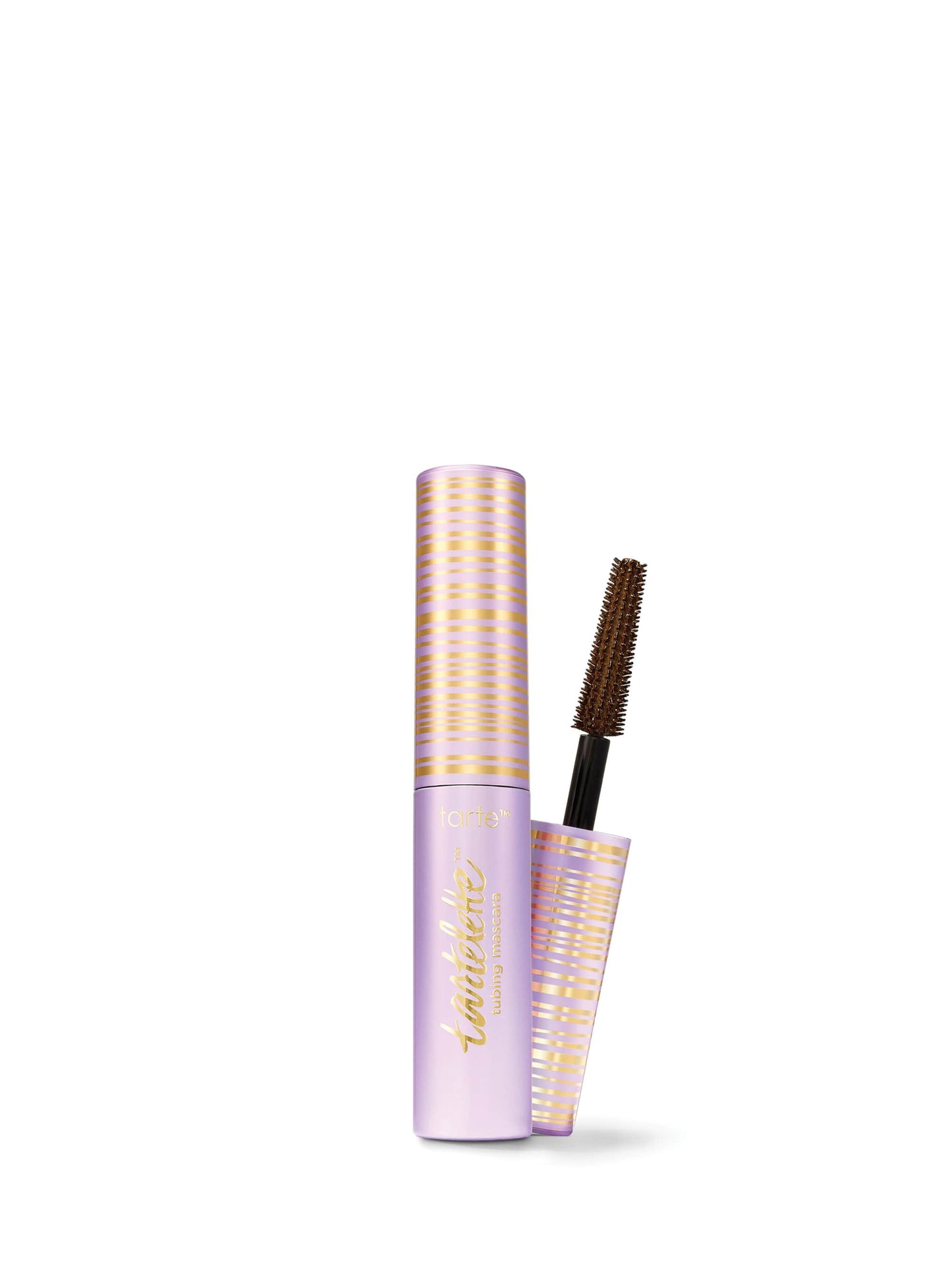 Eyebrow mascara with a purple and gold packaging on a white background