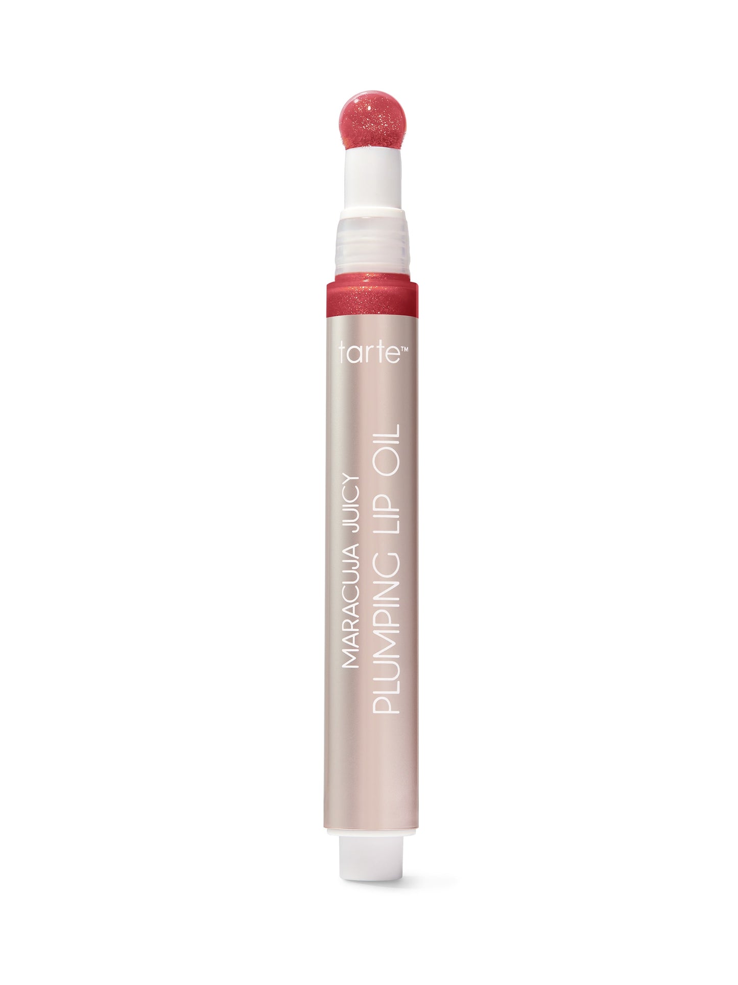 A dual-ended beauty pen with a red applicator tip at one end and text Maracuja Juicy Lip on the body, set against a plain white background.