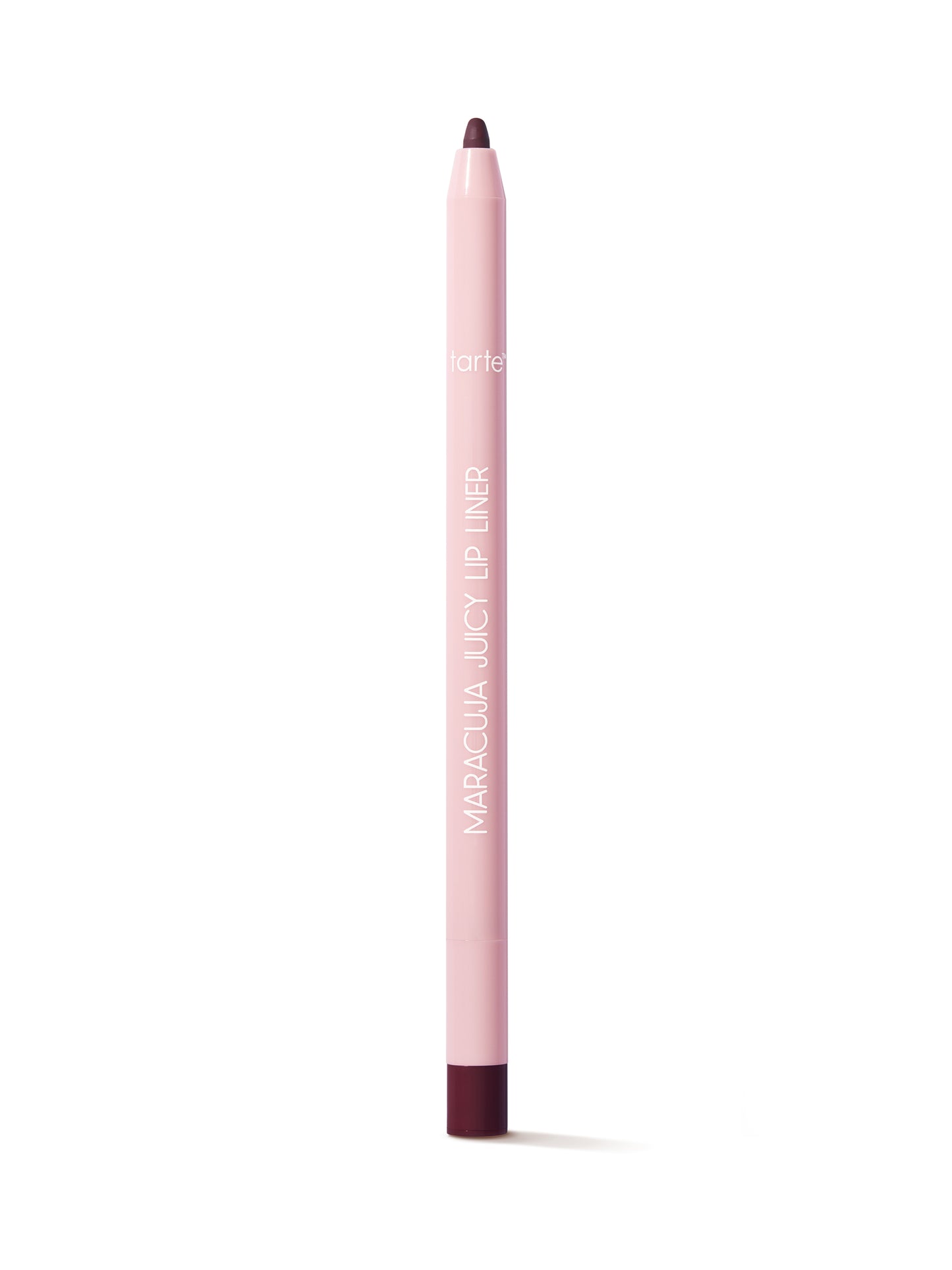 Pink lip liner with dark brown tip on a white background
