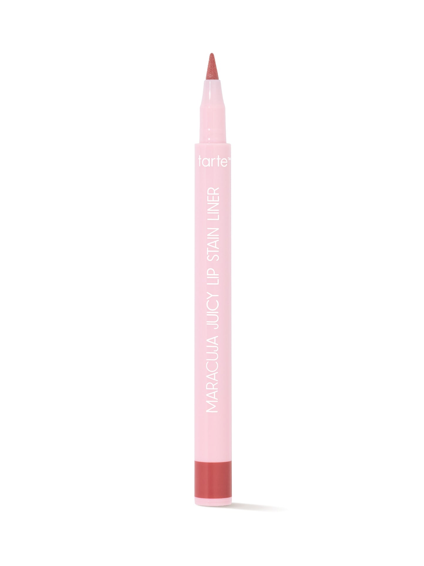 Pink lip liner with red cap on a white background
