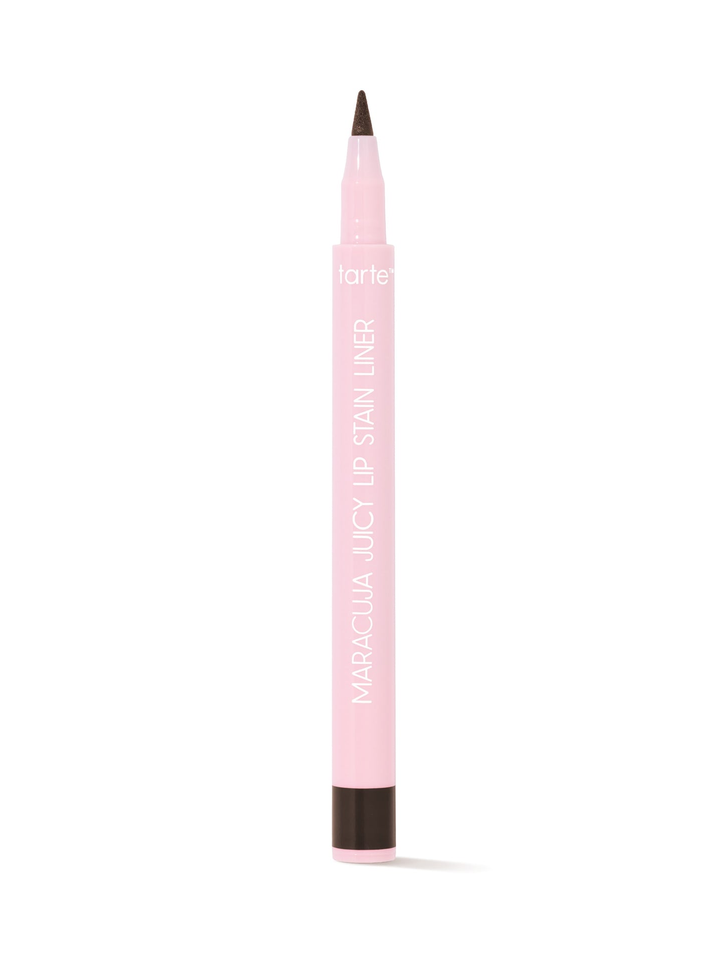 Pink lip liner with black cap on a white background