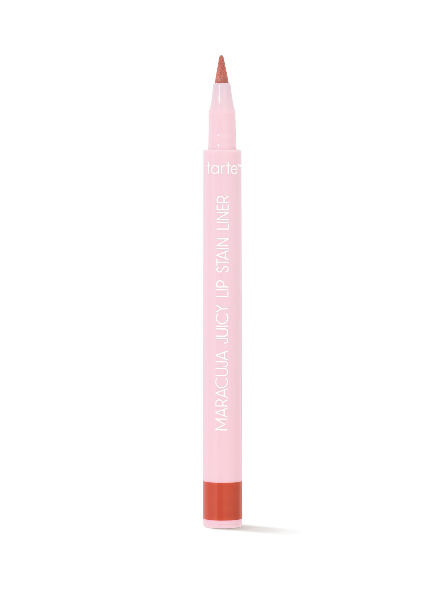 Pink lip liner with red cap on a white background