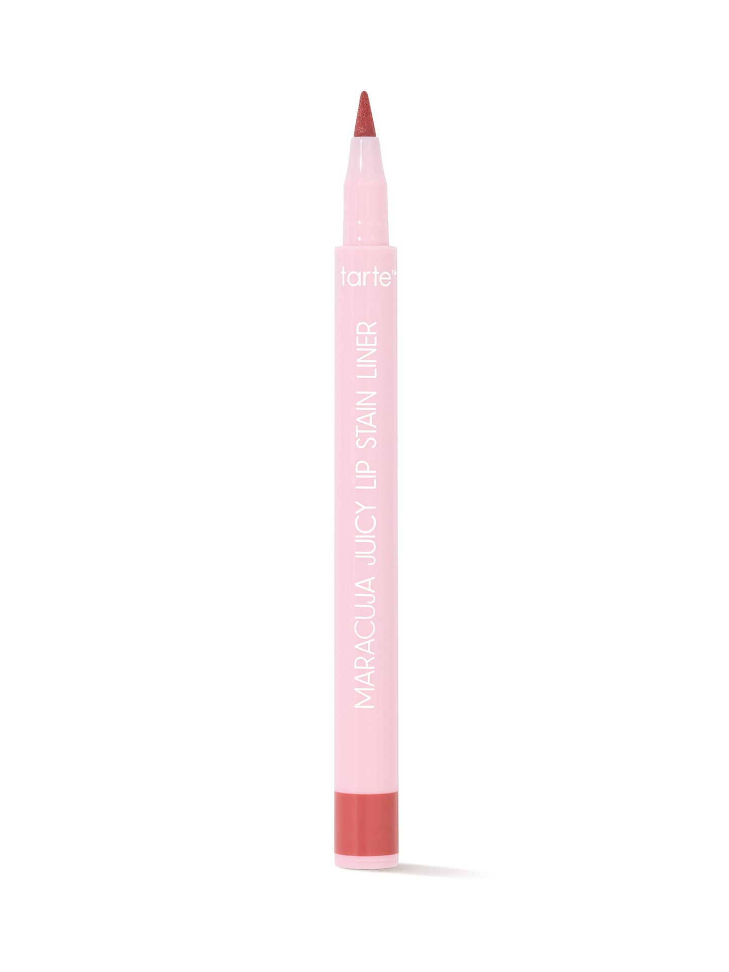 Pink lip liner with red cap on a white background