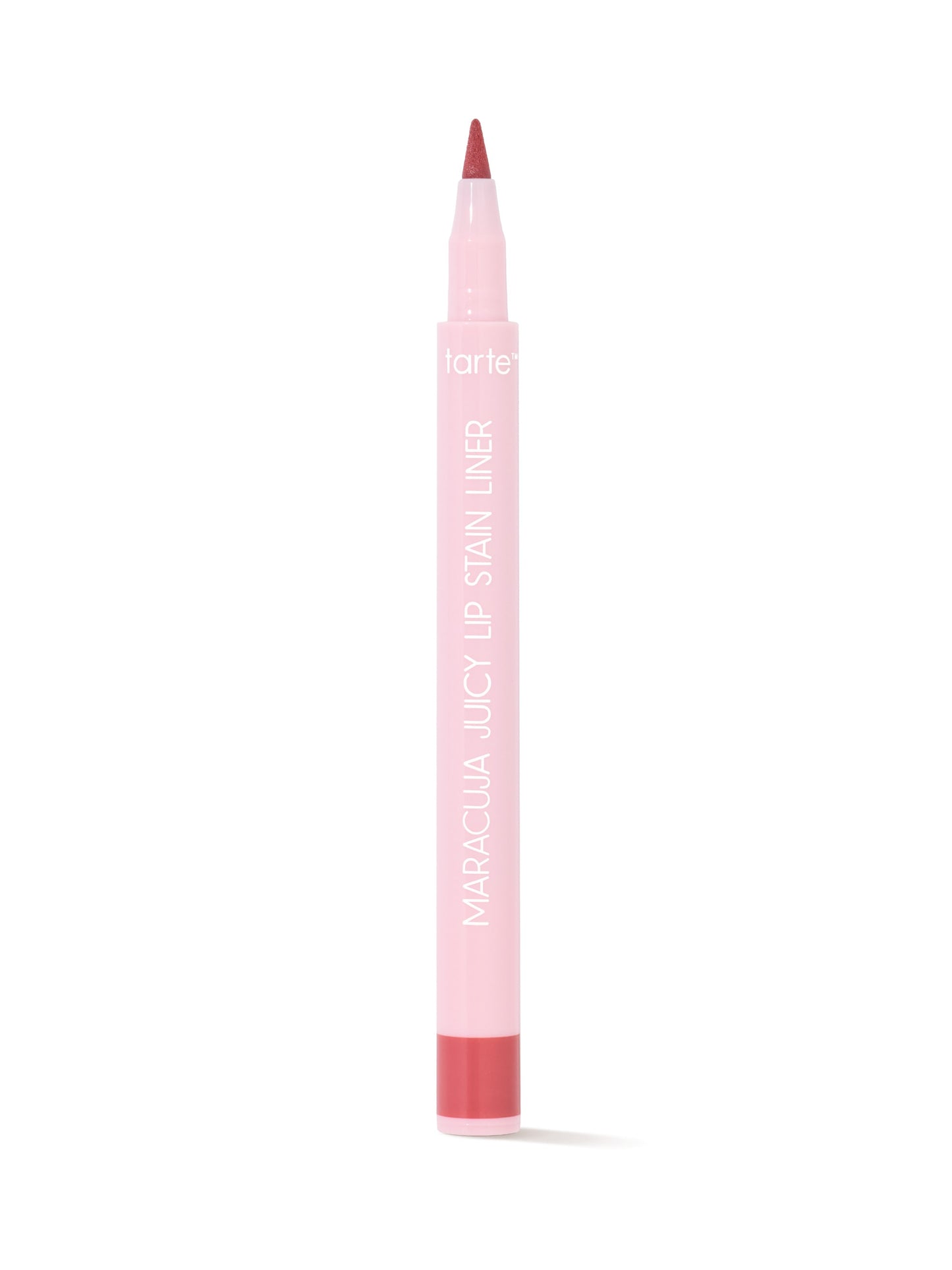 Pink lip liner with red cap on a white background