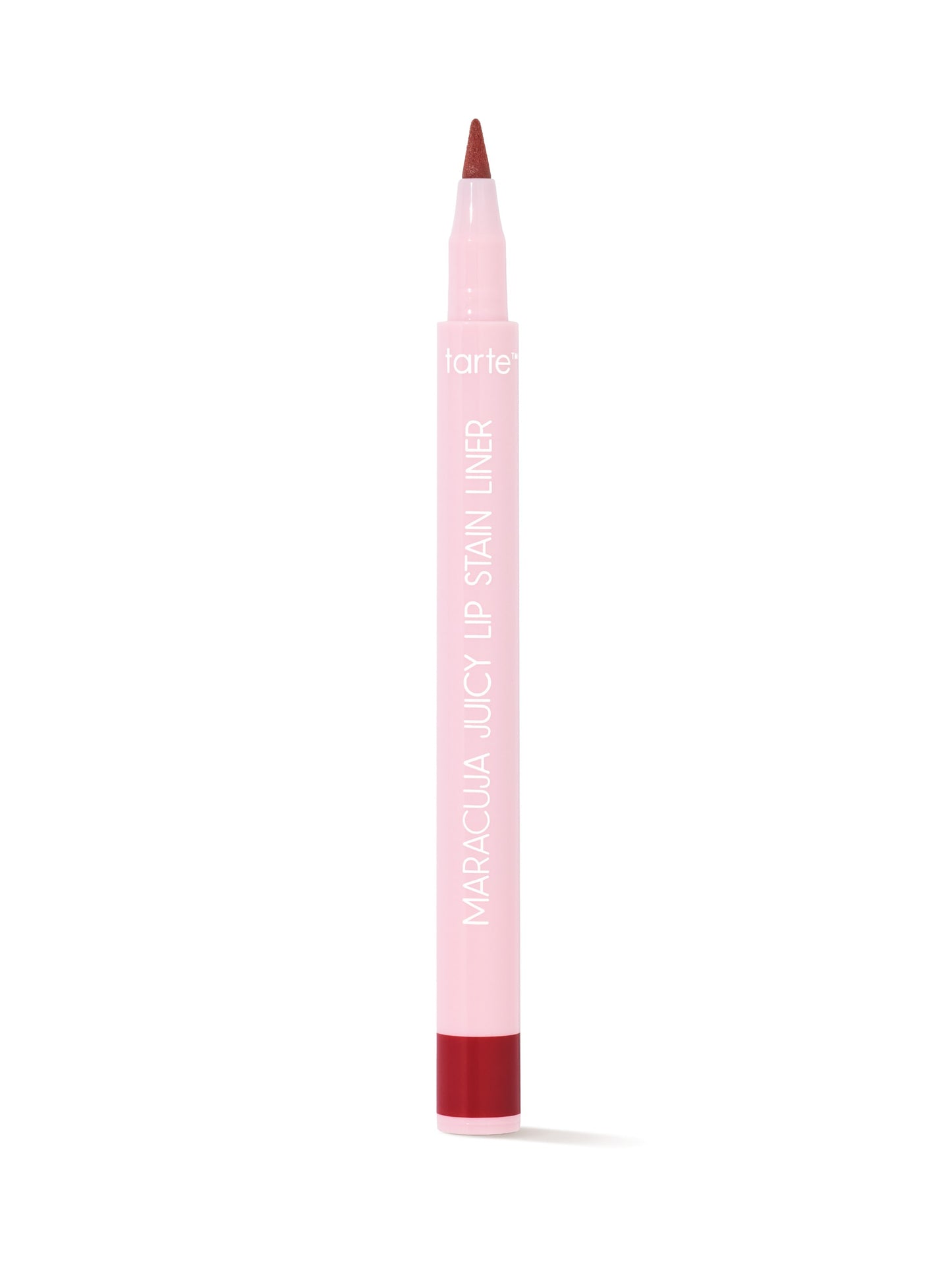Lip liner with pink casing and red tip on a white background