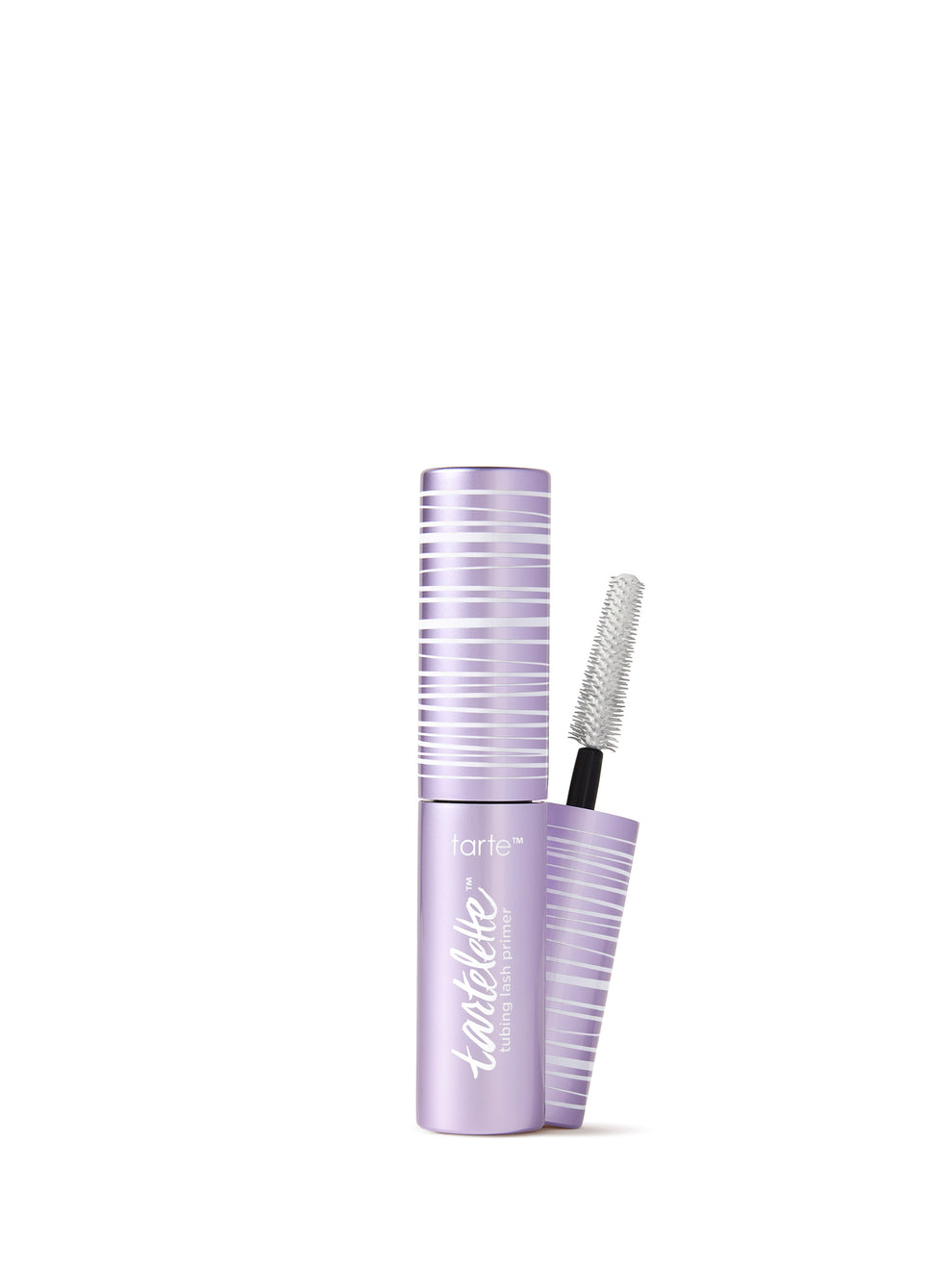 Lavender mascara with brush on a white background