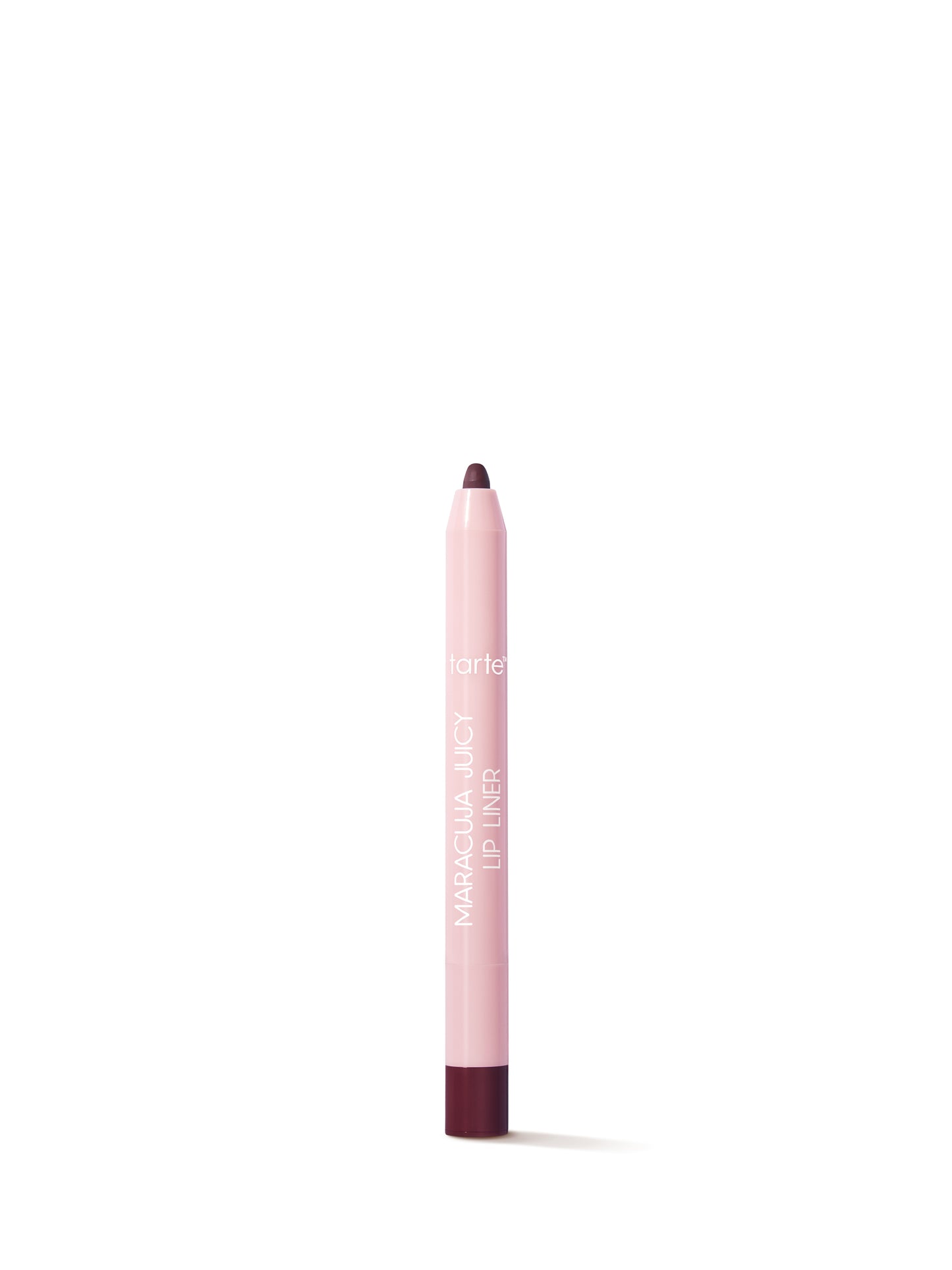 Pink lip liner with dark brown tip on a white background