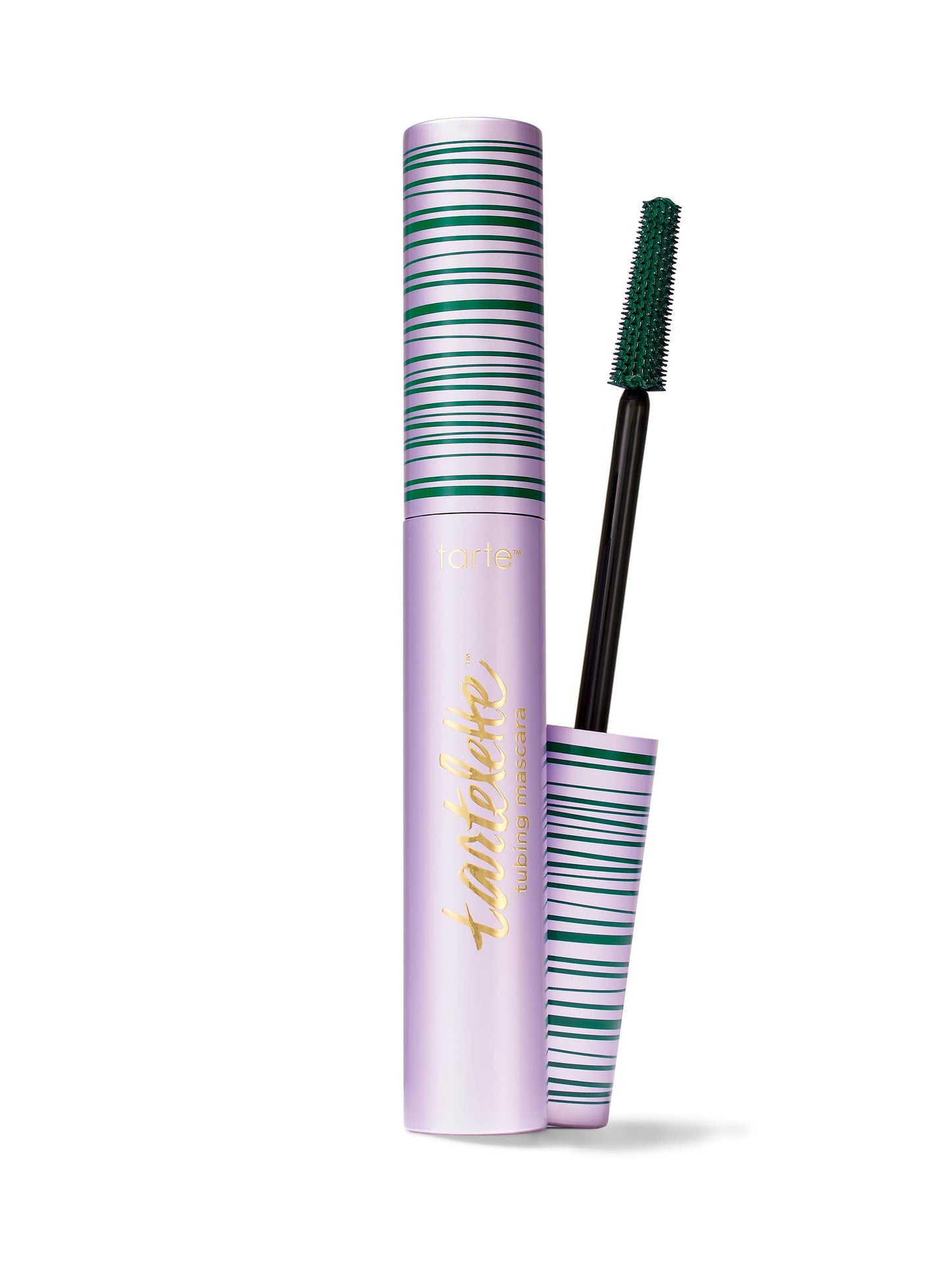 Mascara with striped packaging on a white background
