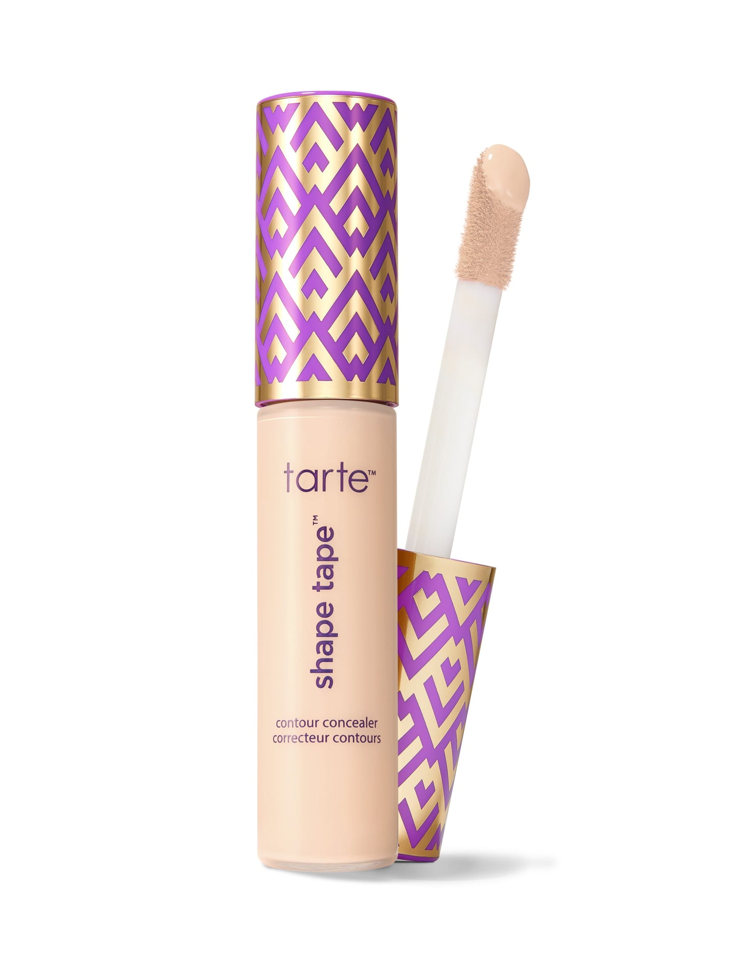 Tarte Shape Tape contour concealer with applicator on a white background