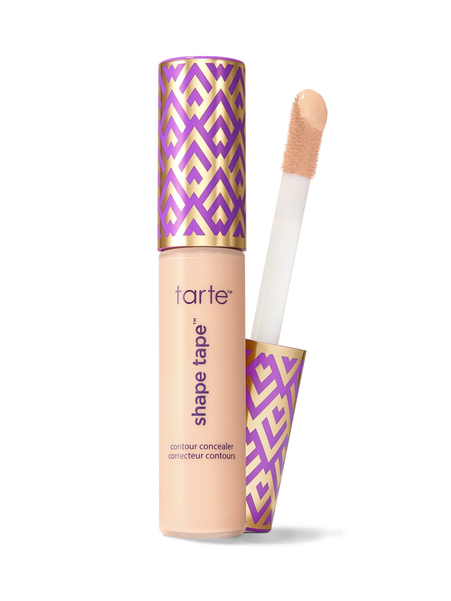 Tarte Shape Tape contour concealer with applicator on a white background