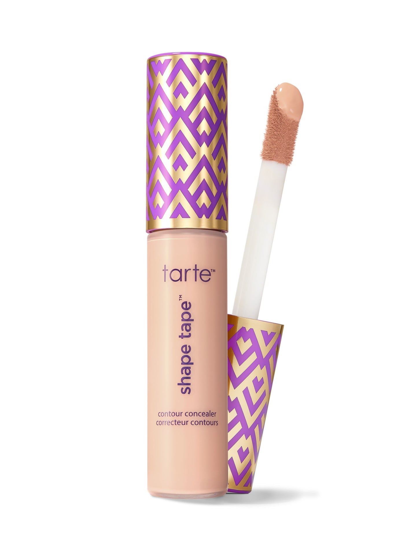 Tarte Shape Tape contour concealer with applicator on a white background