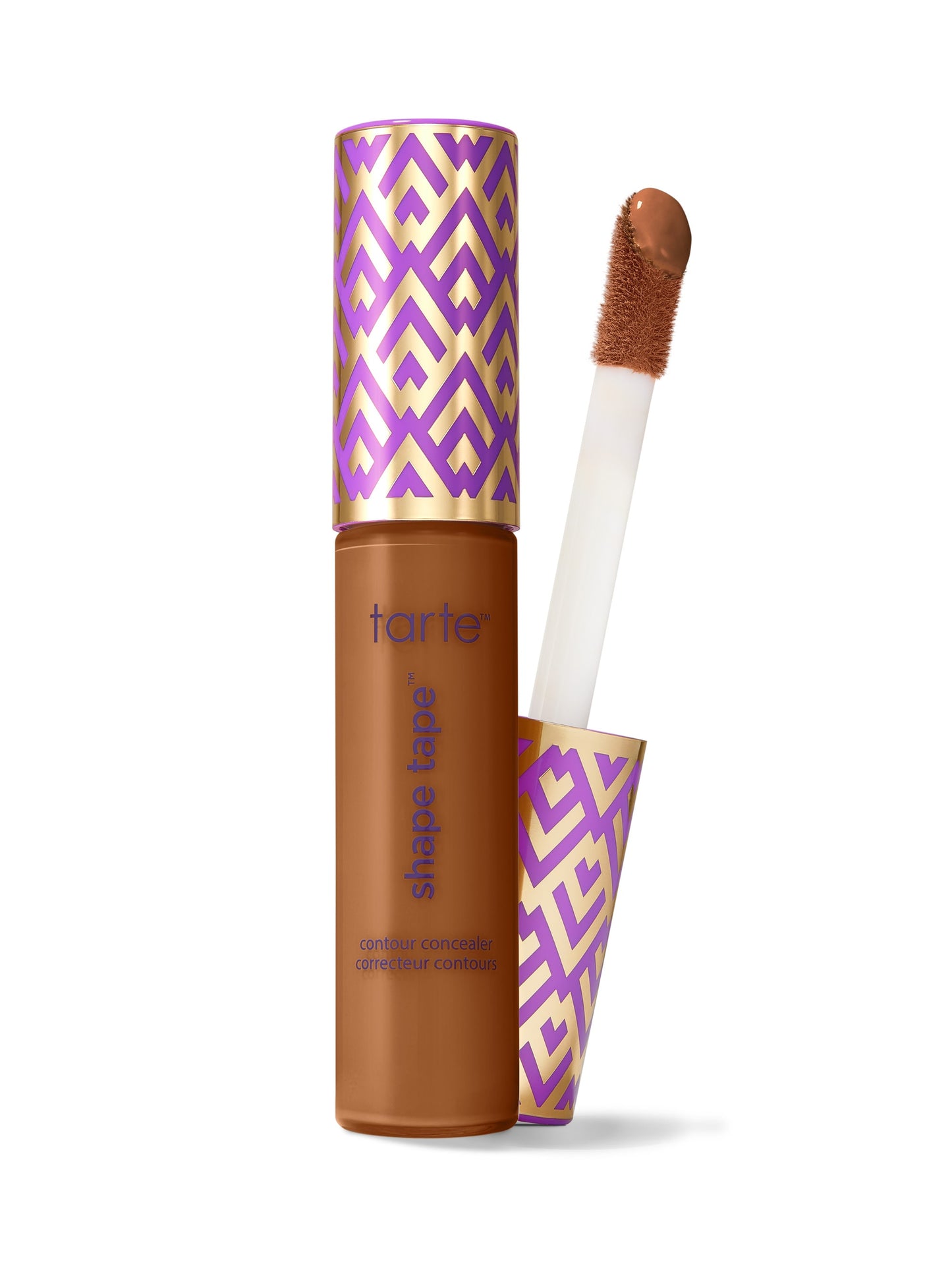 Tarte shade tape concealer with purple and gold packaging on a white background