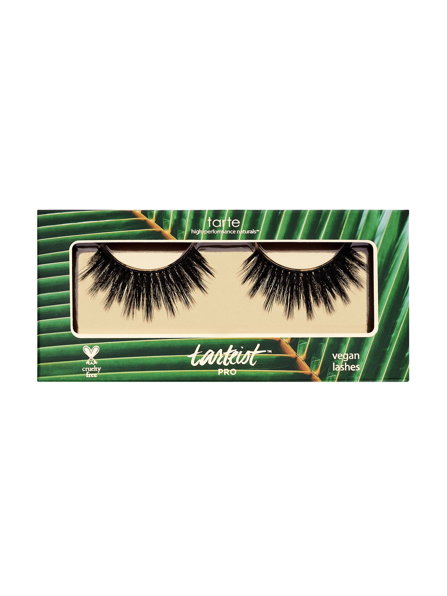 Tarte false eyelashes packaging with green leaf design on a white background