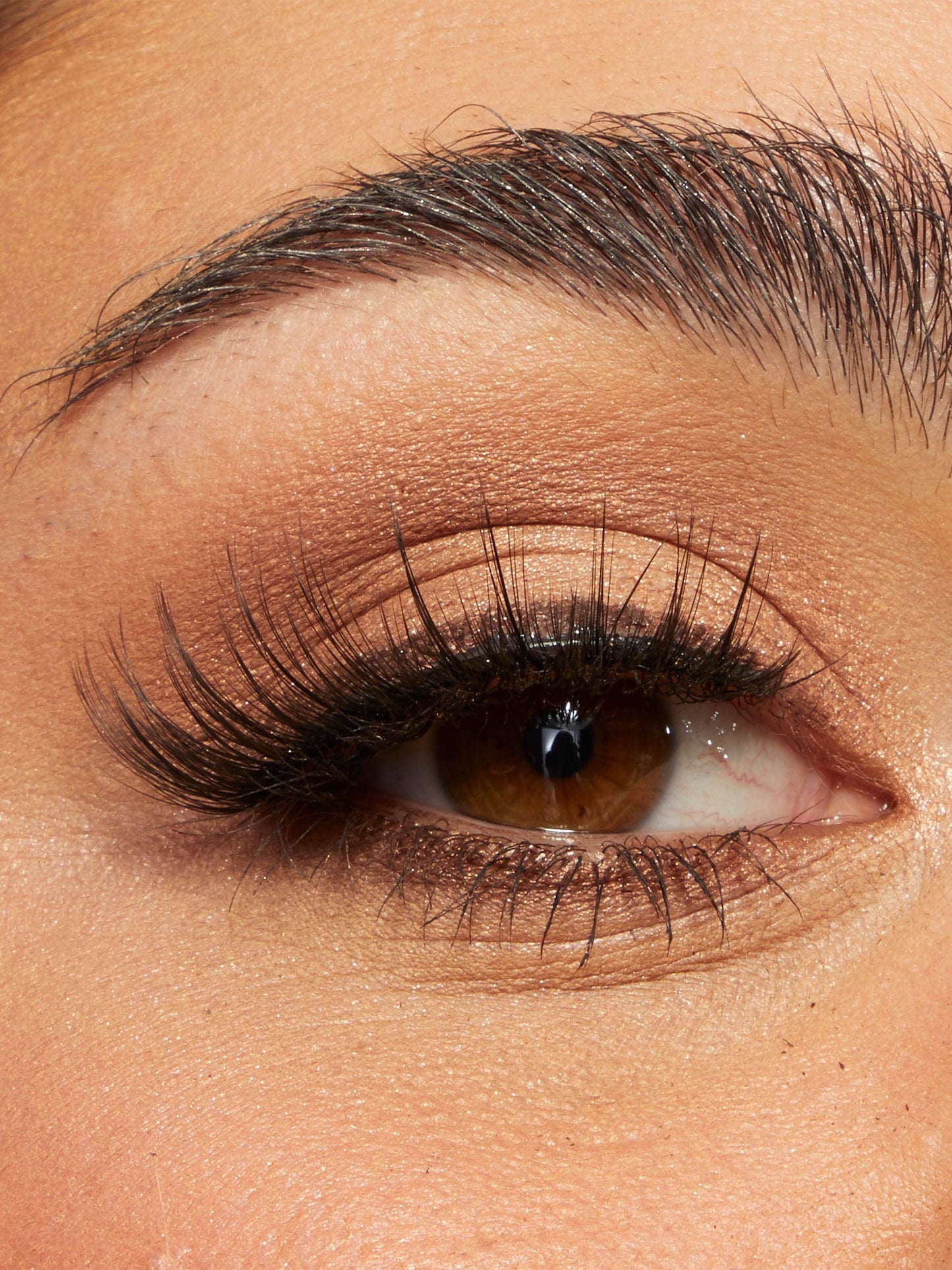 Close-up of a person's eye with makeup, focusing on the eyelashes and eye color.