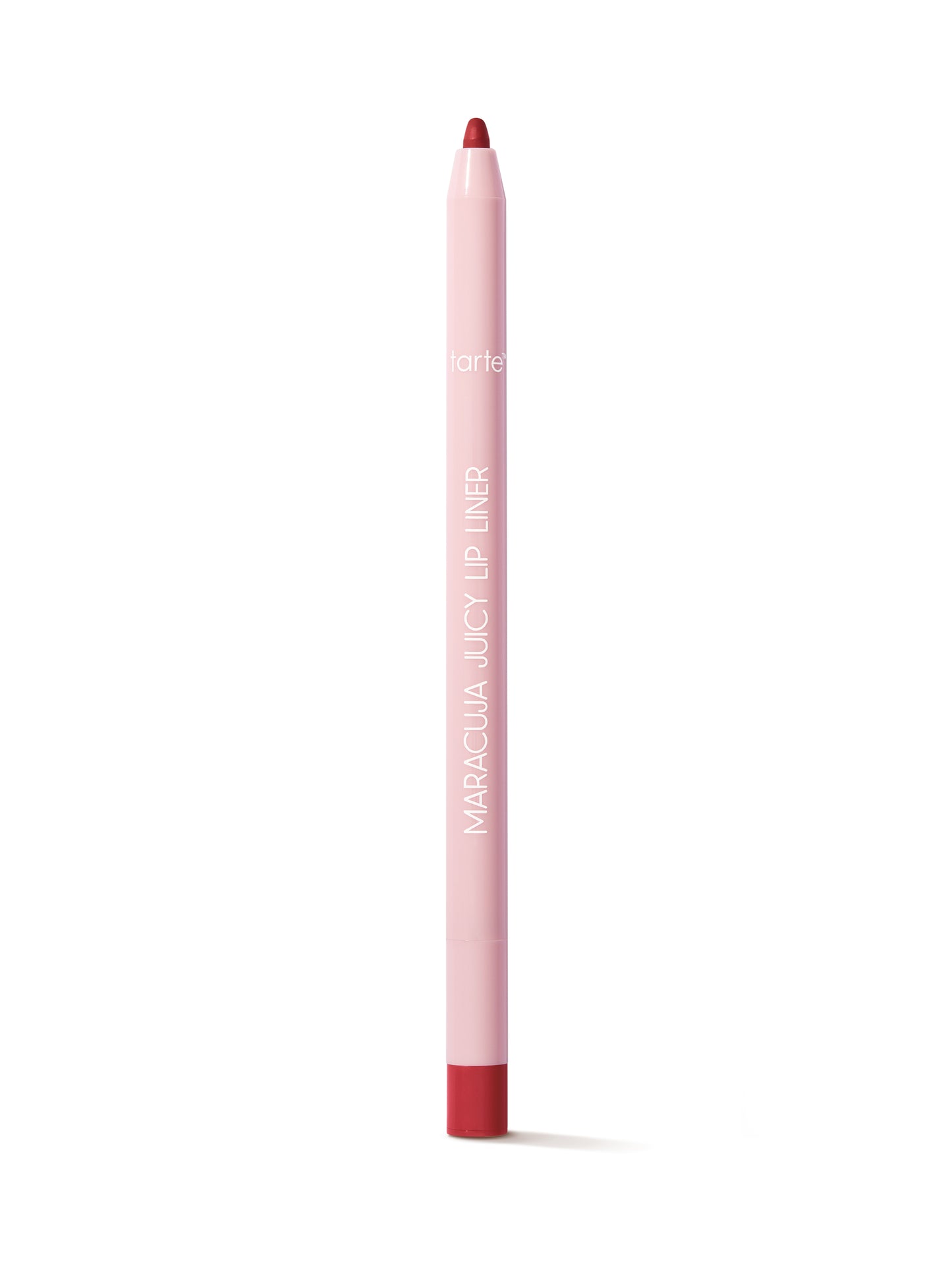 Lip liner pencil with red cap and tip on a white background